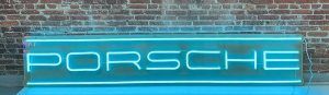 Light blue Porsche LED neon sign